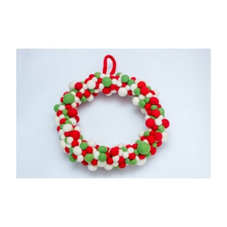 100% Pure Wool Soft Attractive Eco-Friendly Multi-Color Felt Ball Christmas Wreath Door Hanging